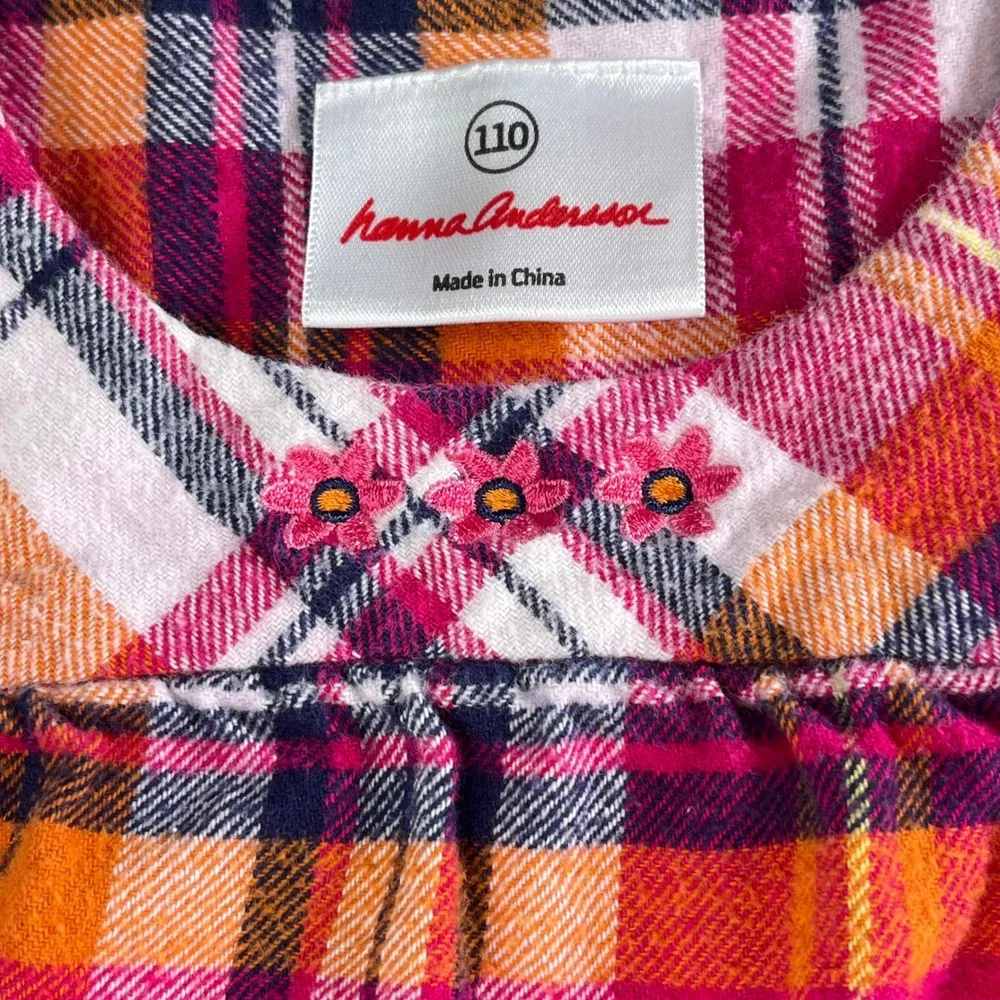 Hanna Andersson Girl's‎ Dress Size 110 Plaid Sleeveless Buttons Ruffle Hem